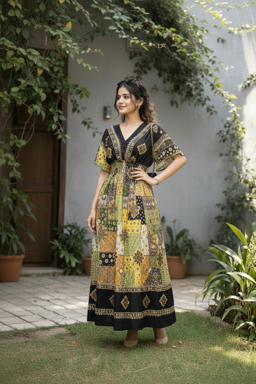 Bohemian Patchwork Rayon Dress