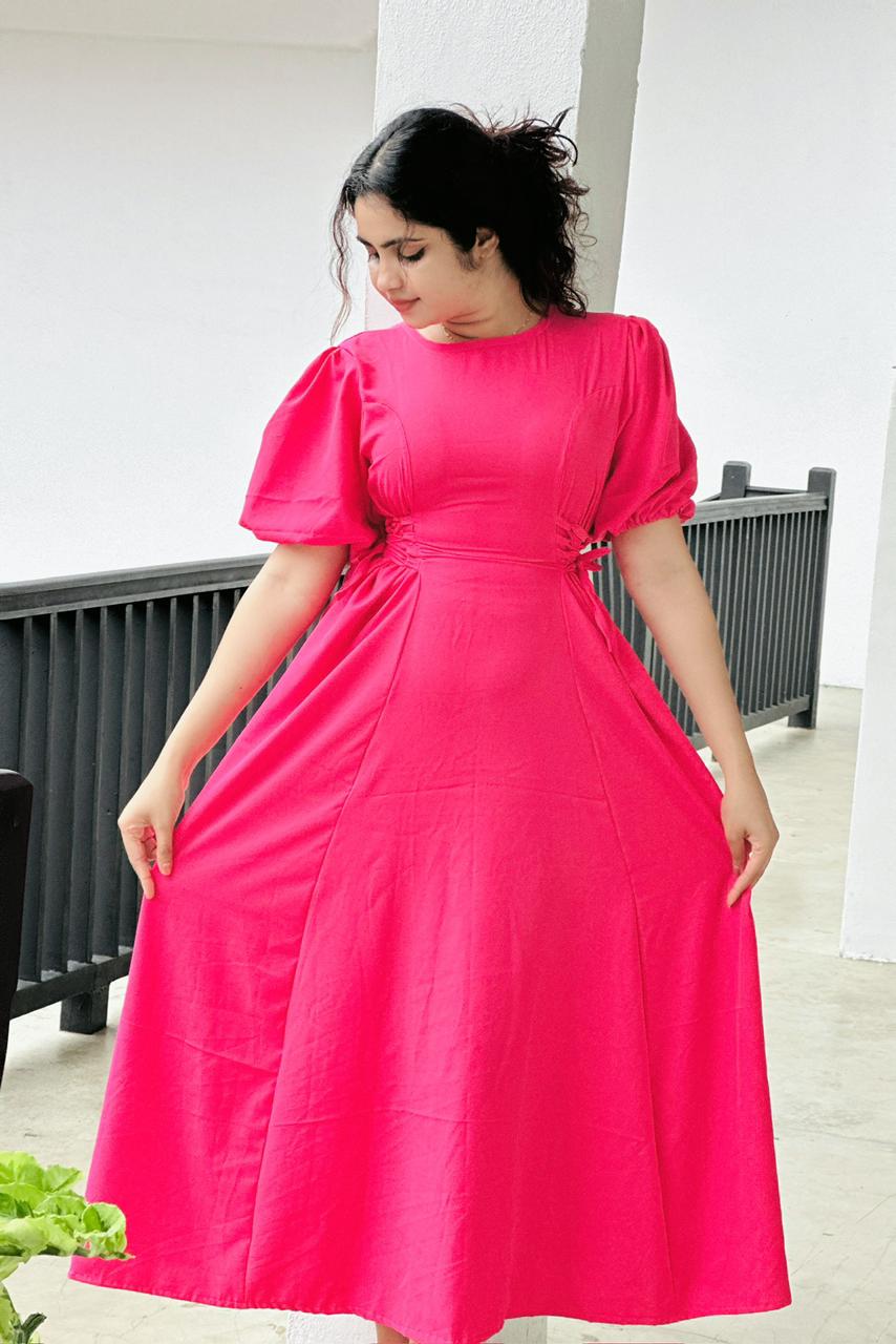 Rosé Glow Fit & Flare Maxi Dress