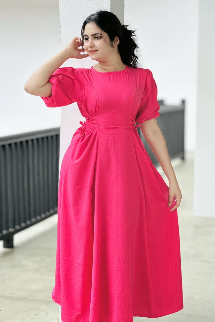 Rosé Glow Fit & Flare Midi Dress