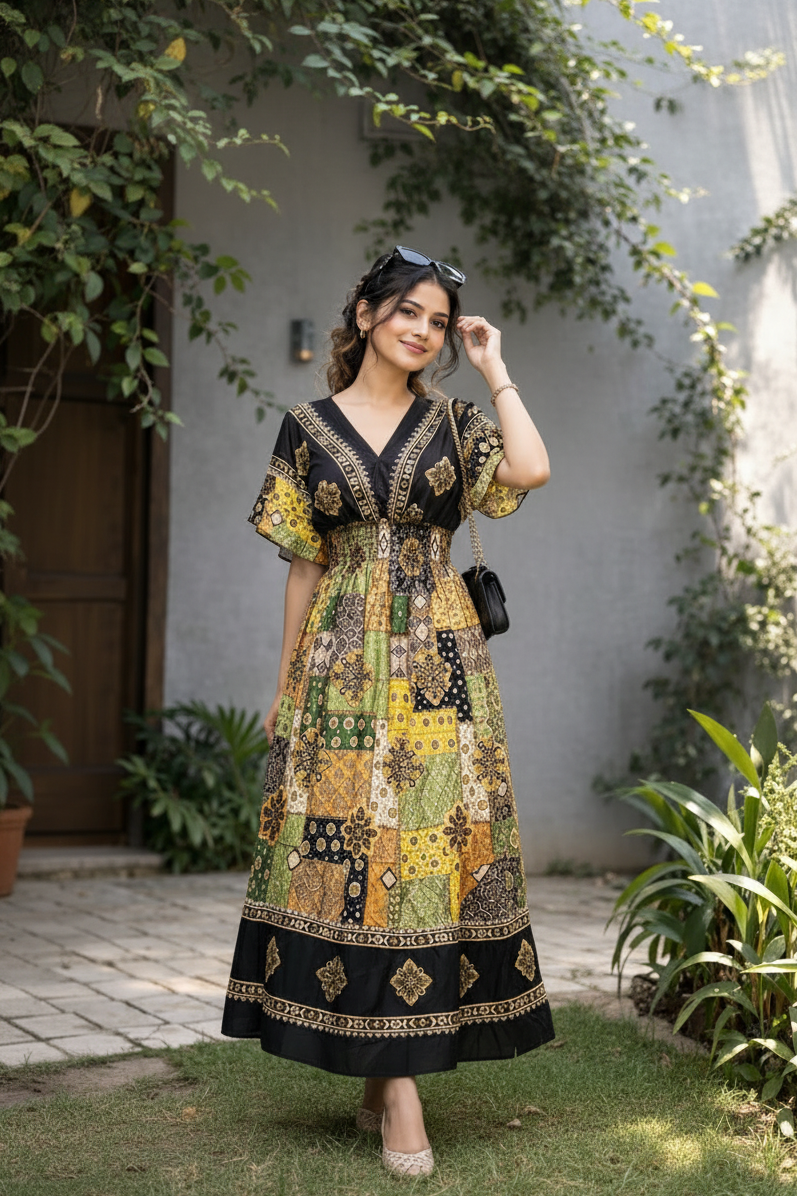 Bohemian Patchwork Rayon Dress