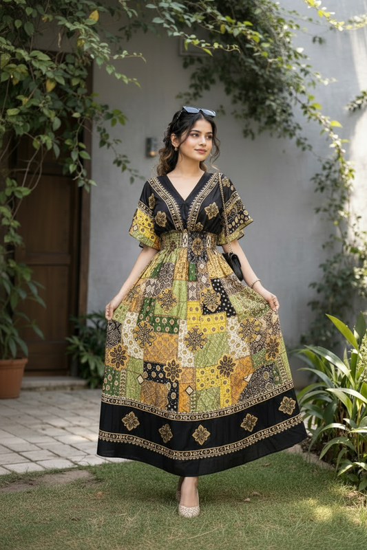 Bohemian Patchwork Rayon Dress
