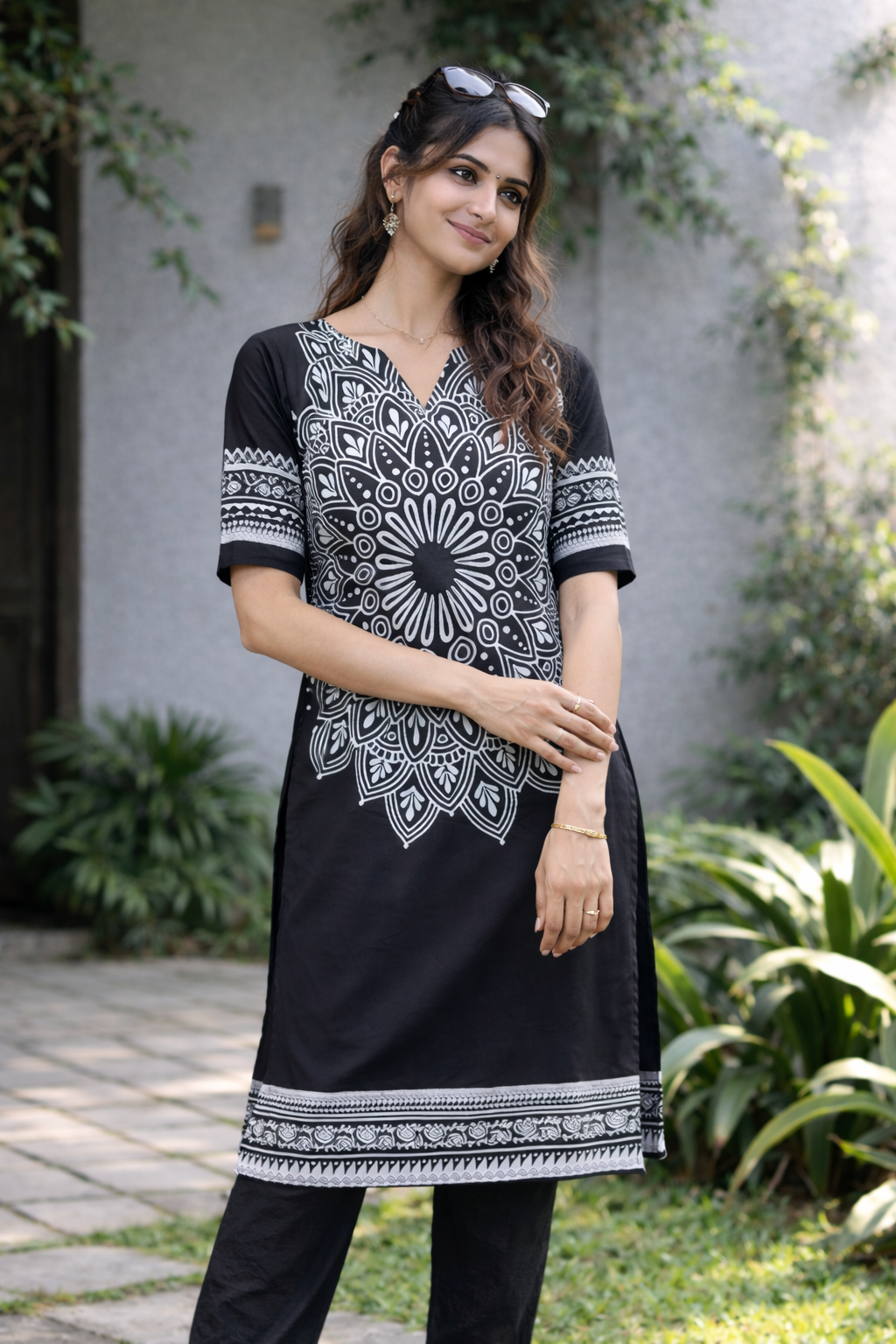 Elegant Black Mandala Print Kurta