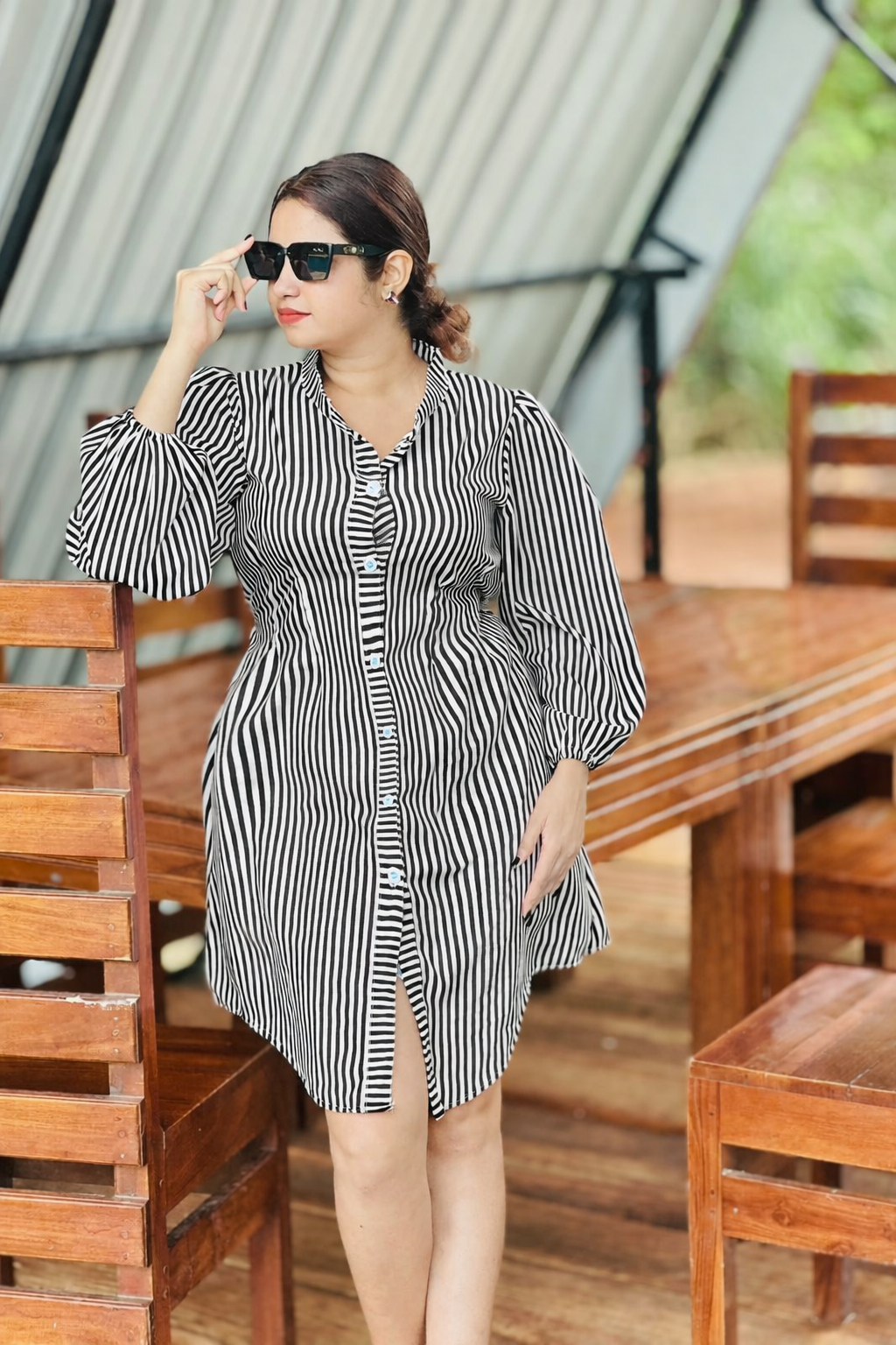 Vertical Stripe Shirt Dress