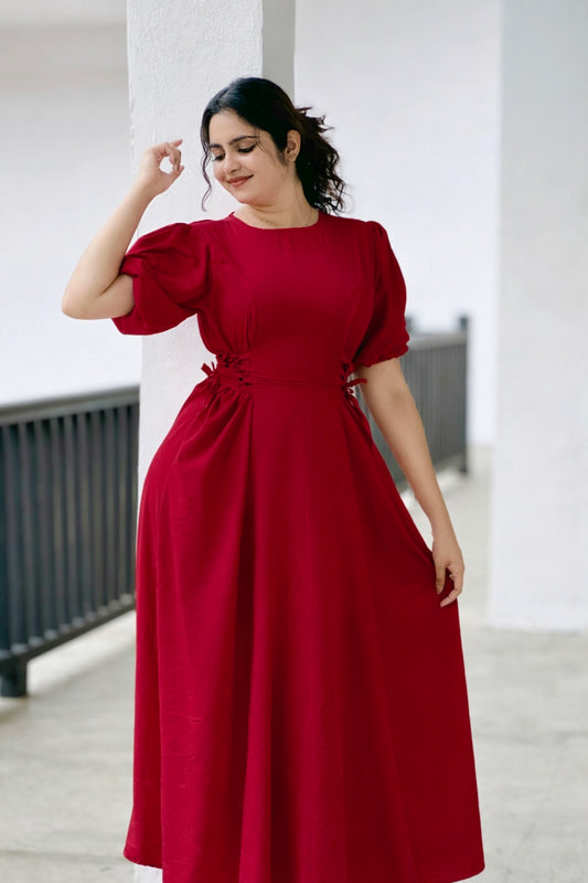 Rosé Glow Fit & Flare Maxi Dress