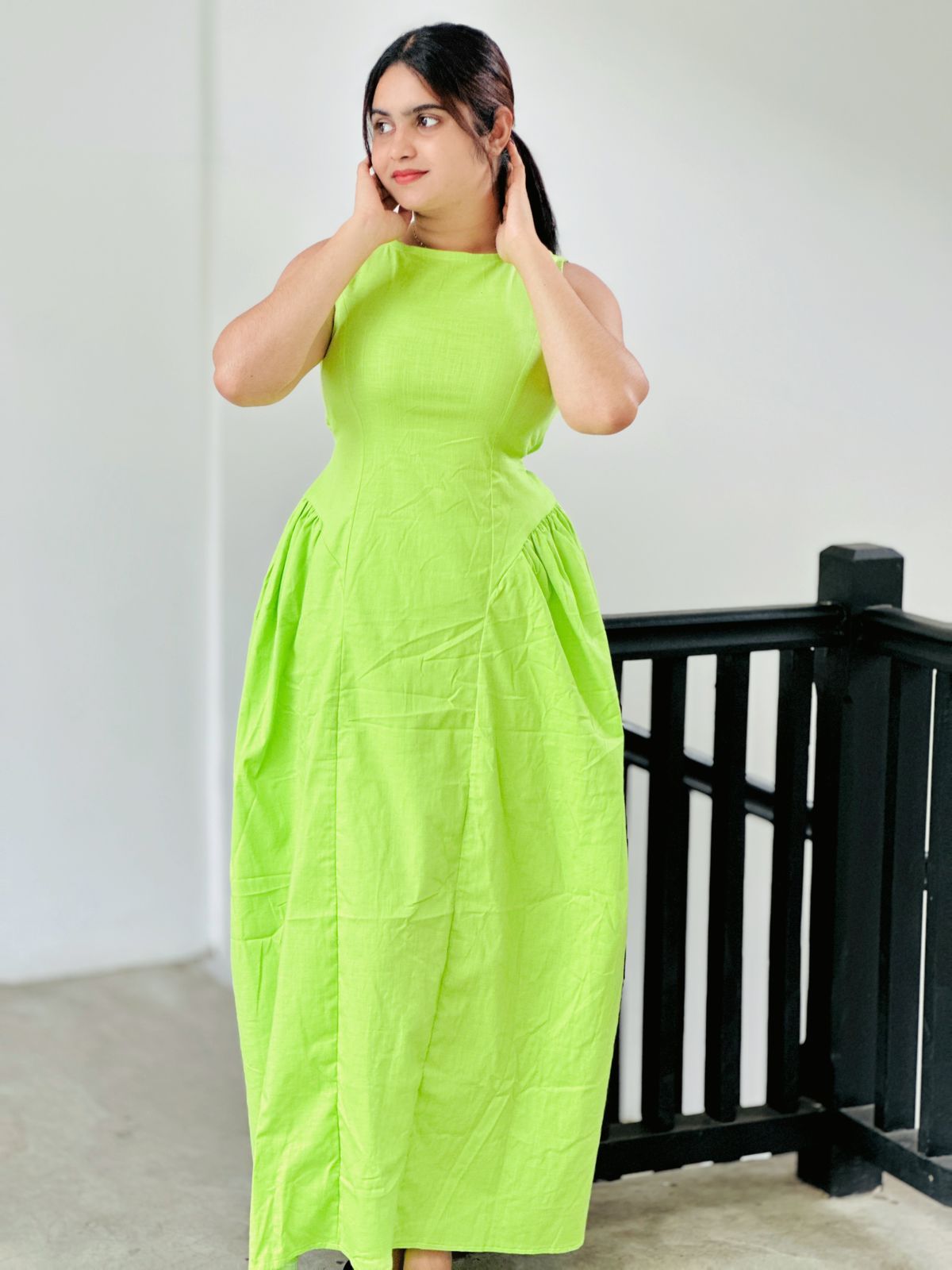 Lime Aura Sleeveless Maxi Dress