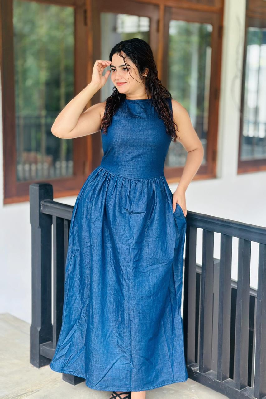 Midnight Breeze Denim Maxi Dress