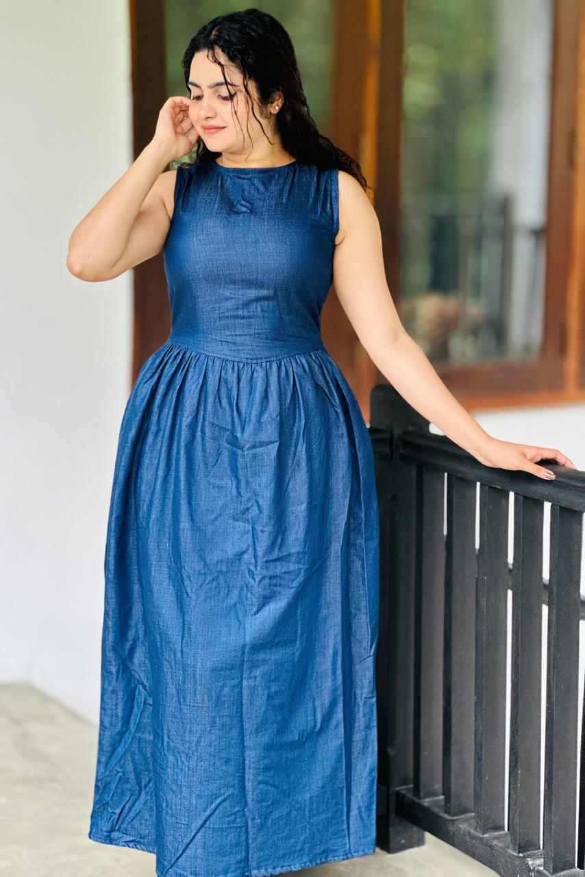 Midnight Breeze Denim Maxi Dress