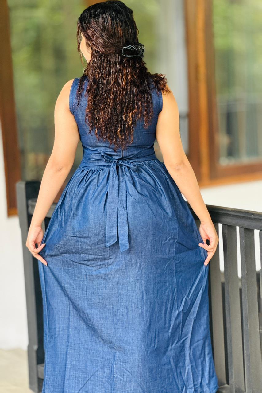 Midnight Breeze Denim Maxi Dress