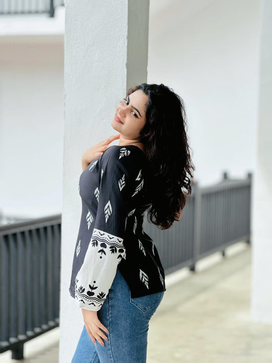 Inkleaf Printed Square-Neck Top