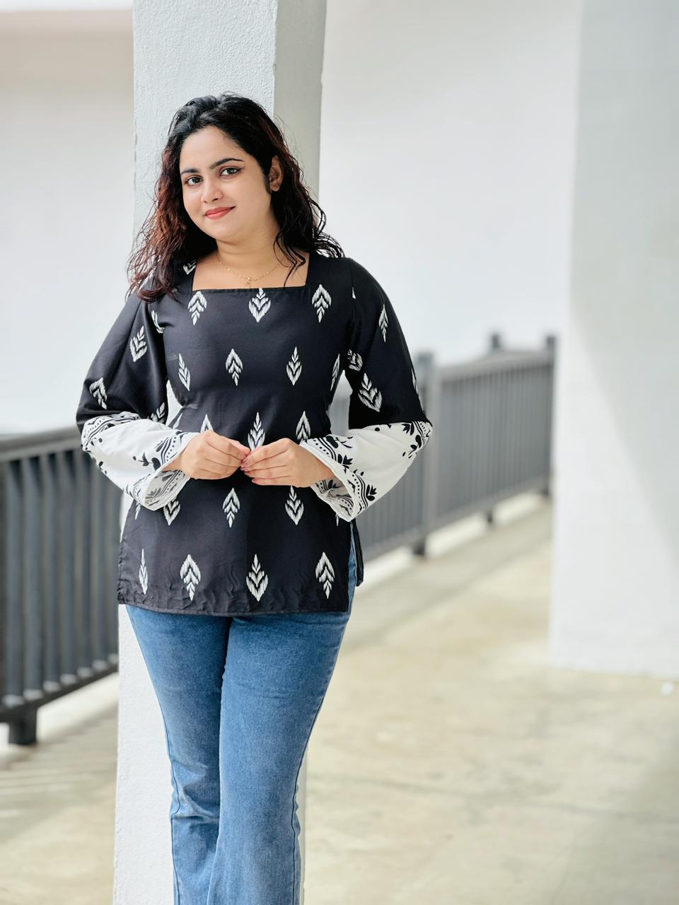 Inkleaf Printed Square-Neck Top