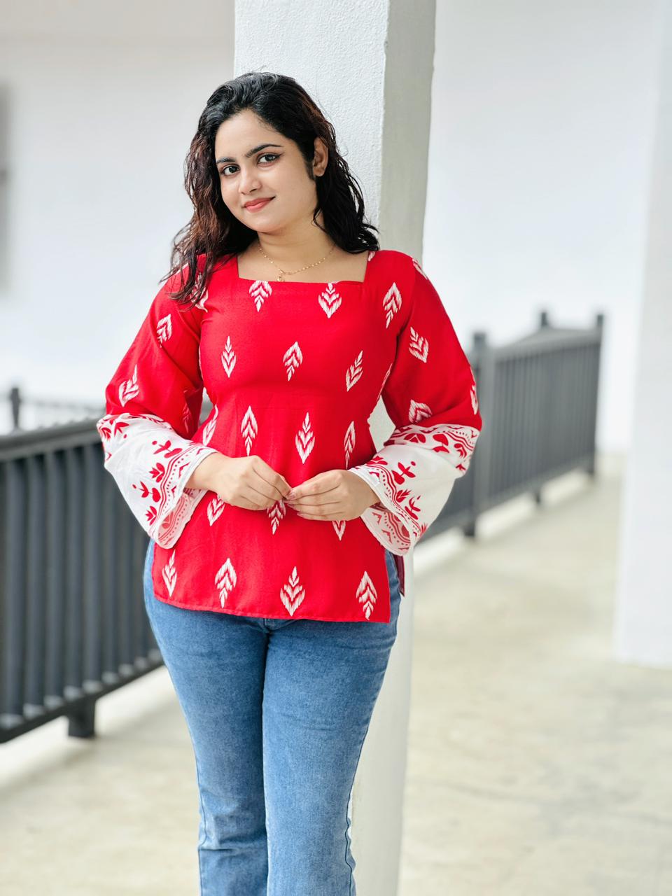 Inkleaf Printed Square-Neck Top