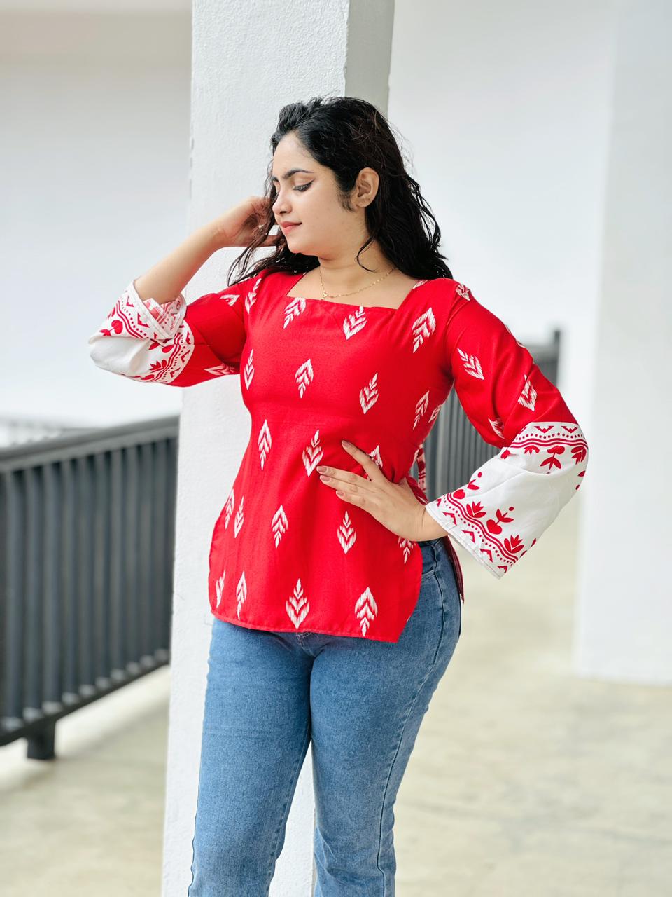 Inkleaf Printed Square-Neck Top