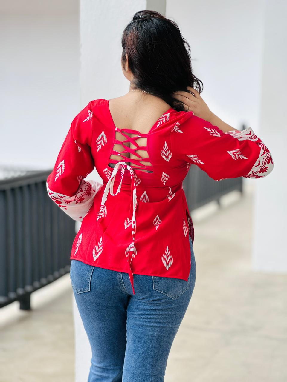 Inkleaf Printed Square-Neck Top