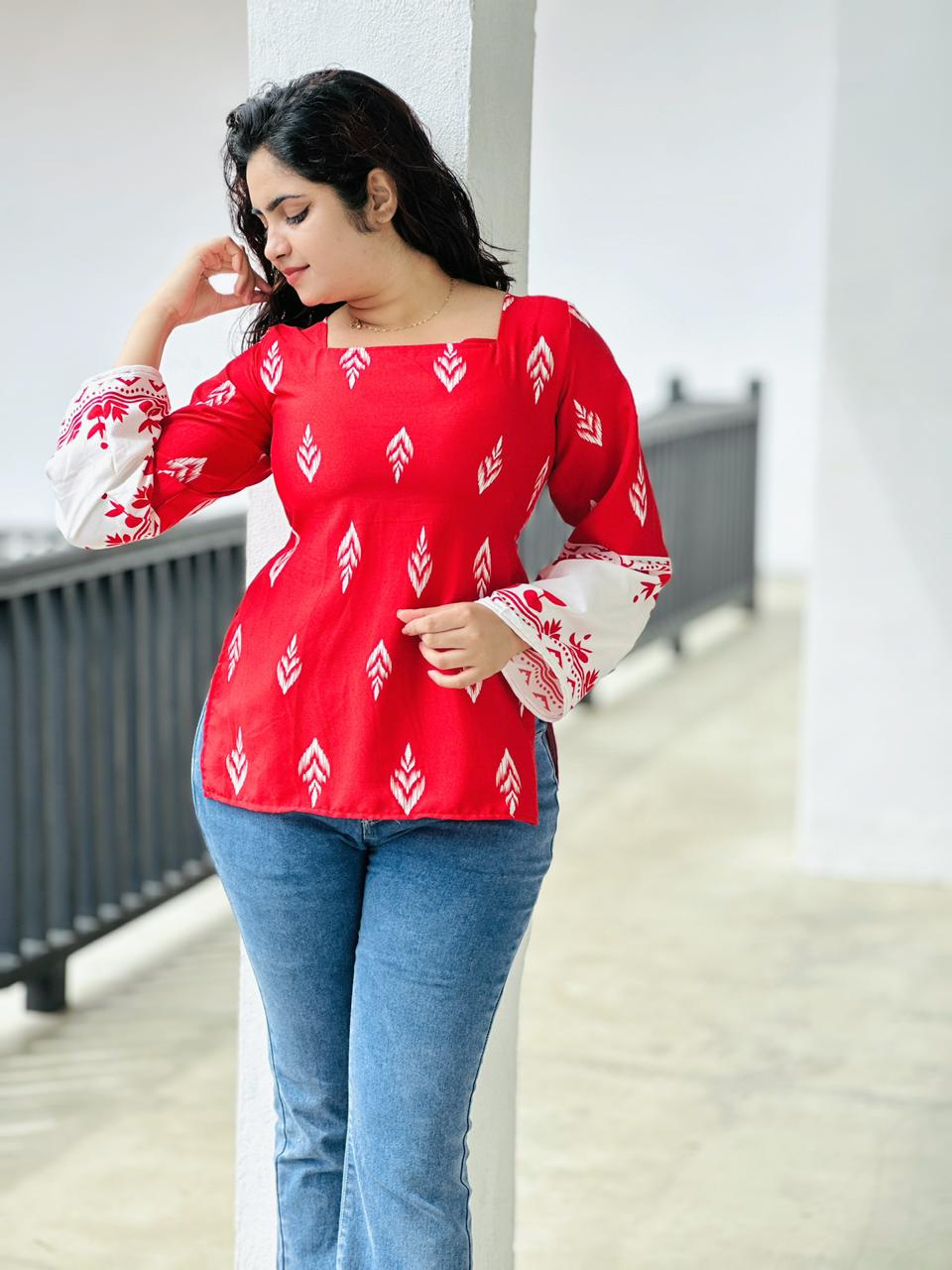 Inkleaf Printed Square-Neck Top