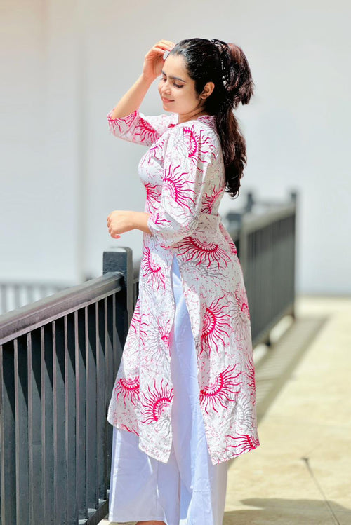 Blush Bloom Printed Kurti Set