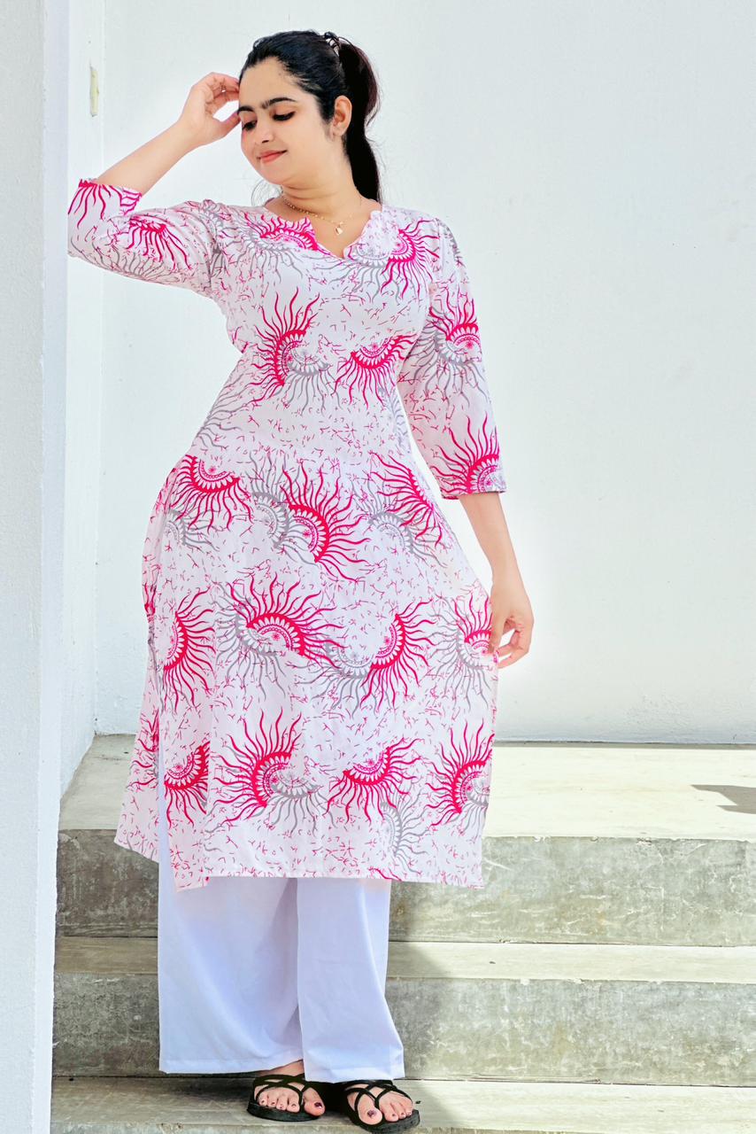 Blush Bloom Printed Kurti Set