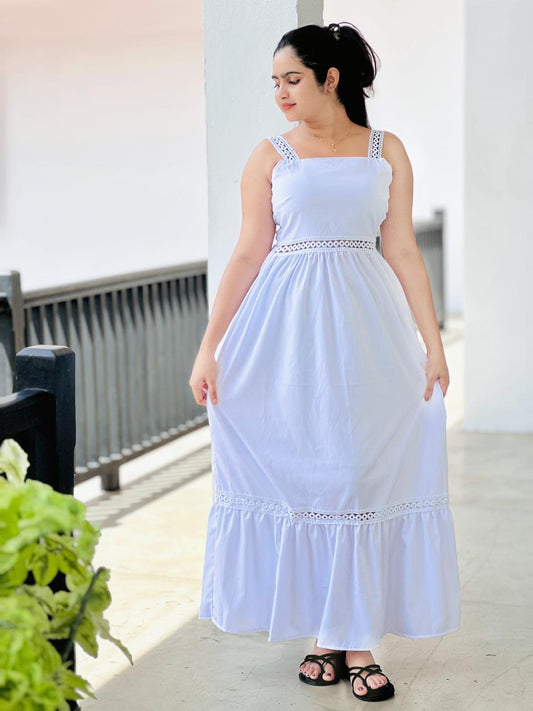 Sky Breeze Lace Trim Maxi Dress