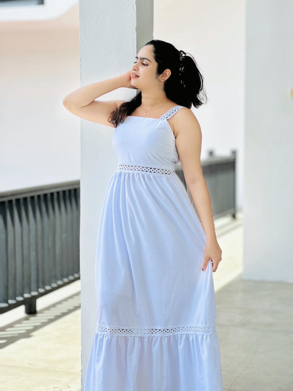 Sky Breeze Lace Trim Maxi Dress