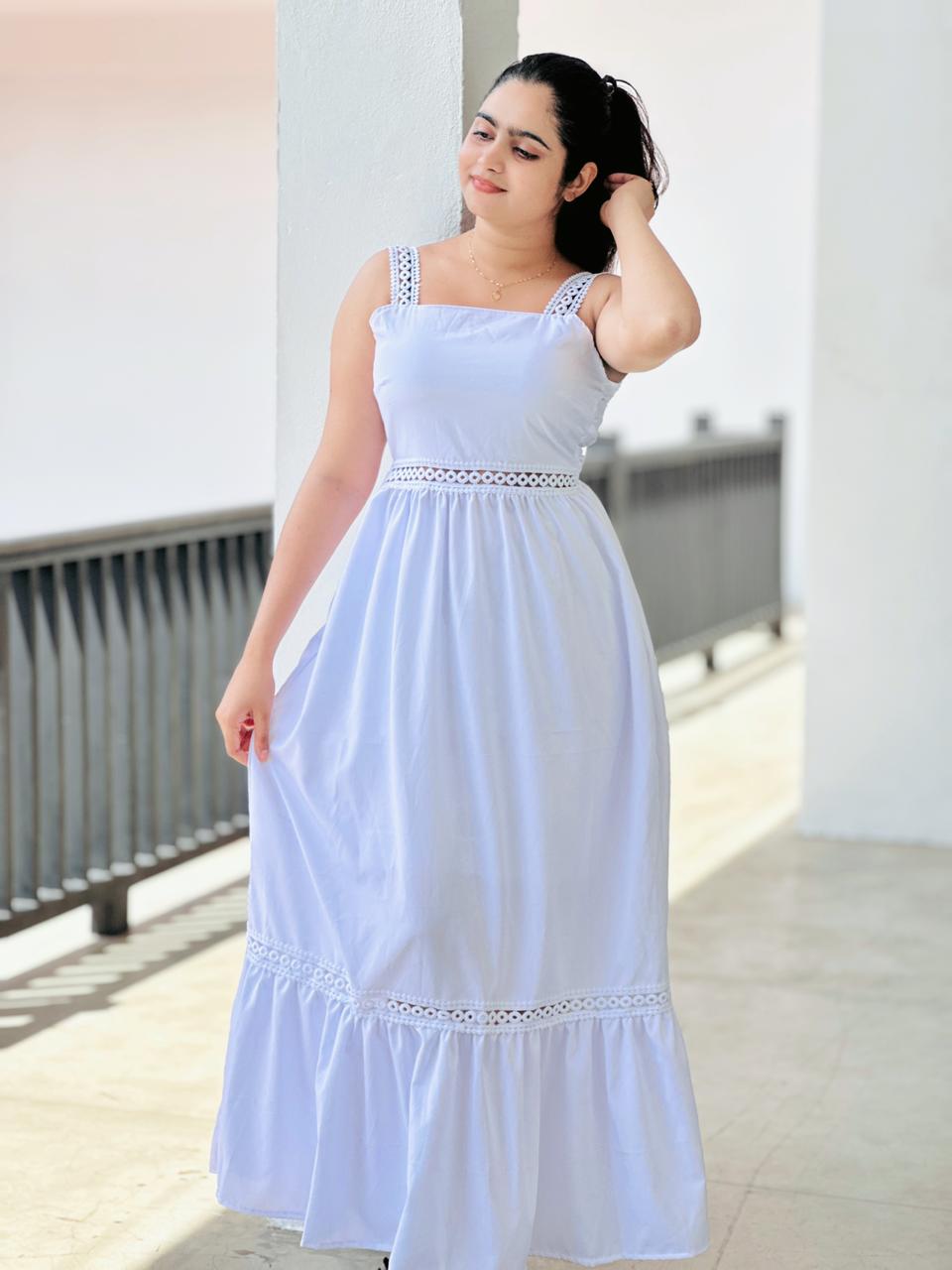 Sky Breeze Lace Trim Maxi Dress