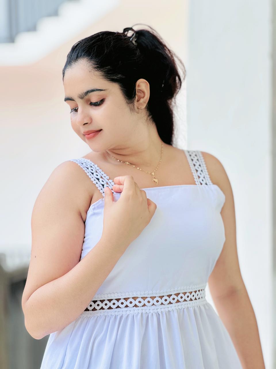 Sky Breeze Lace Trim Maxi Dress