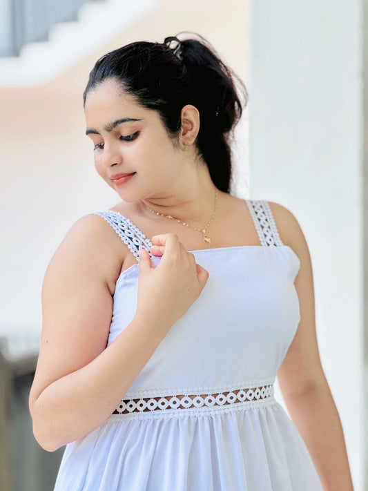 Sky Breeze Lace Trim Maxi Dress