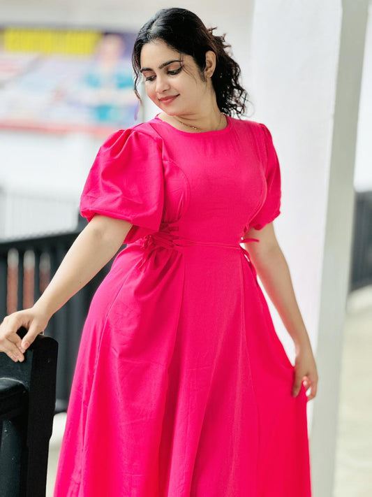 Rosé Glow Fit & Flare Midi Dress