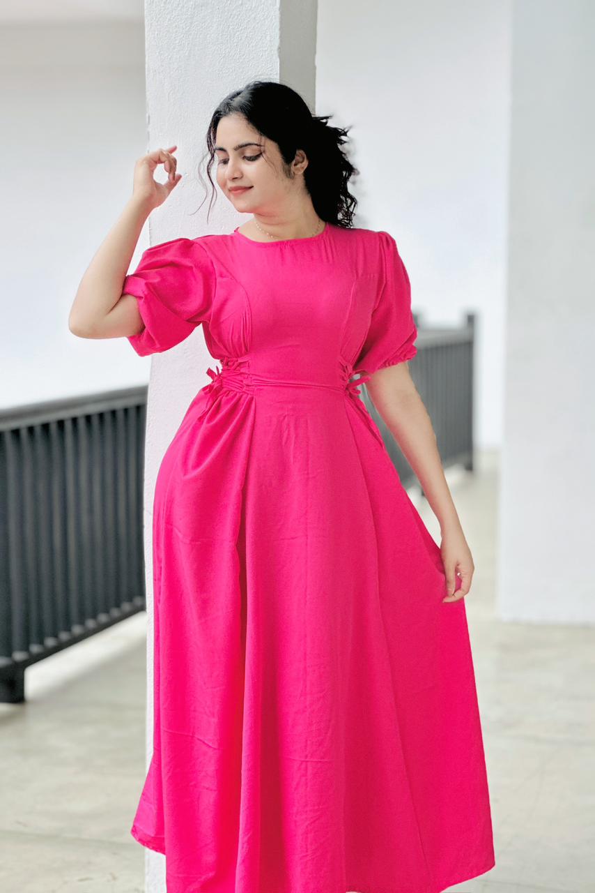 Rosé Glow Fit & Flare Midi Dress