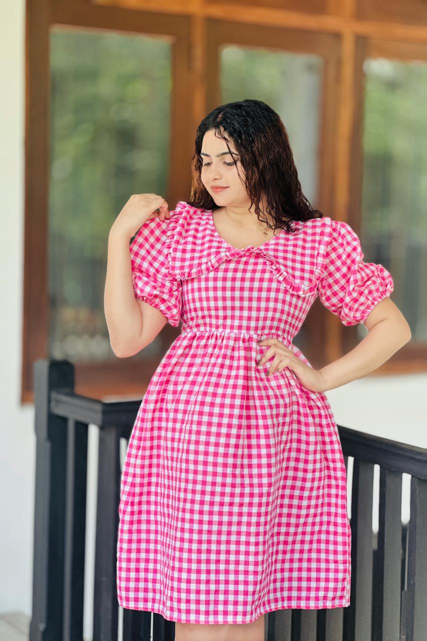 Cherry Picnic Gingham Puff Sleeve Dress