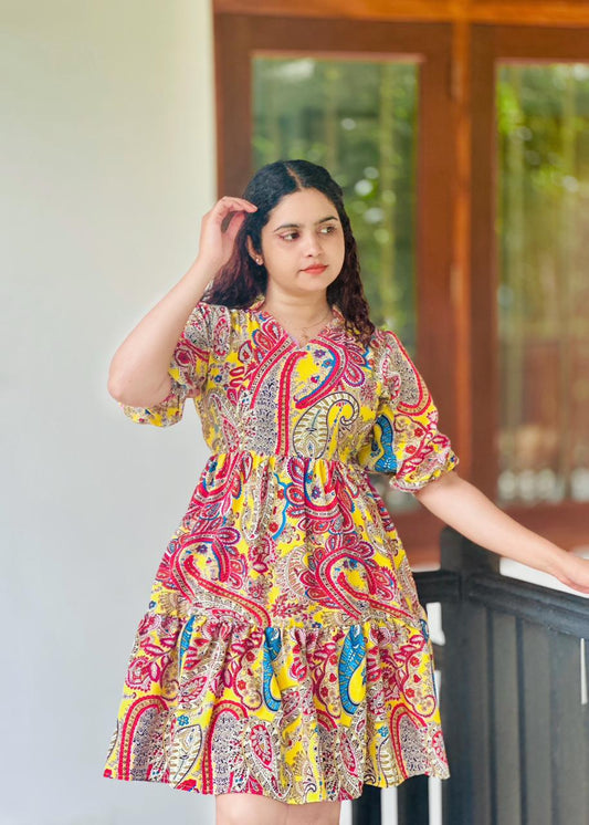 Sunburst Paisley Boho Mini Dress