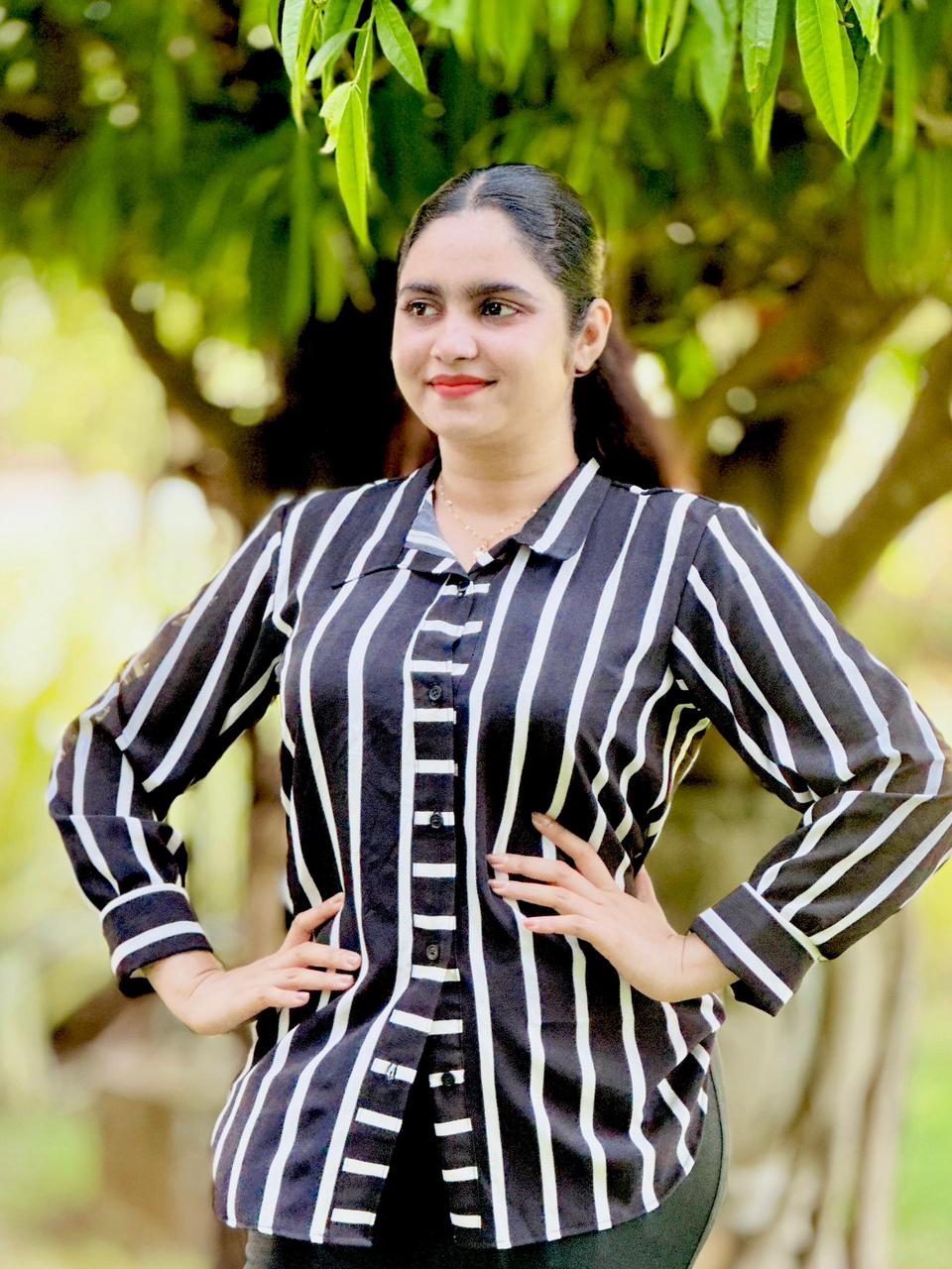 Vertical Stripe Button-Down Shirt Blouse