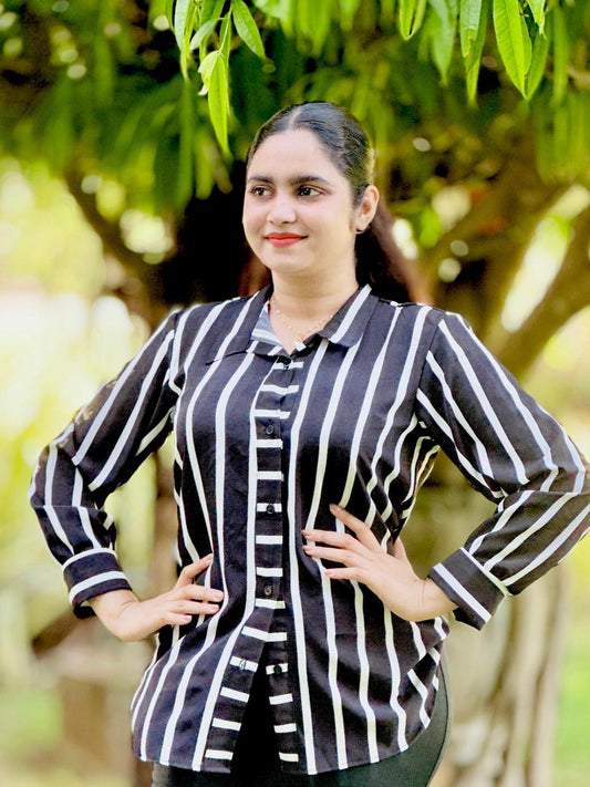 Vertical Stripe Button-Down Shirt Blouse