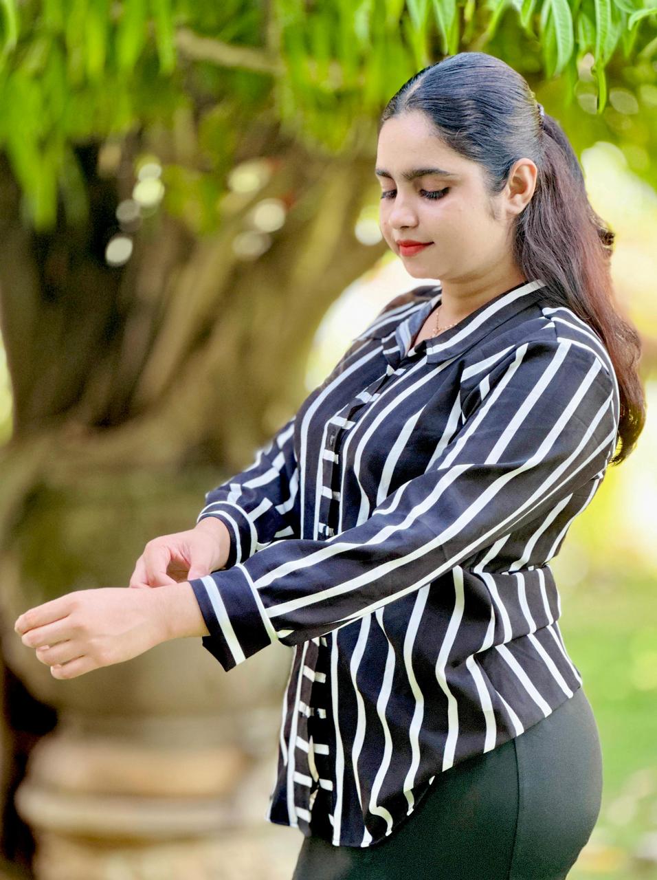 Vertical Stripe Button-Down Shirt Blouse