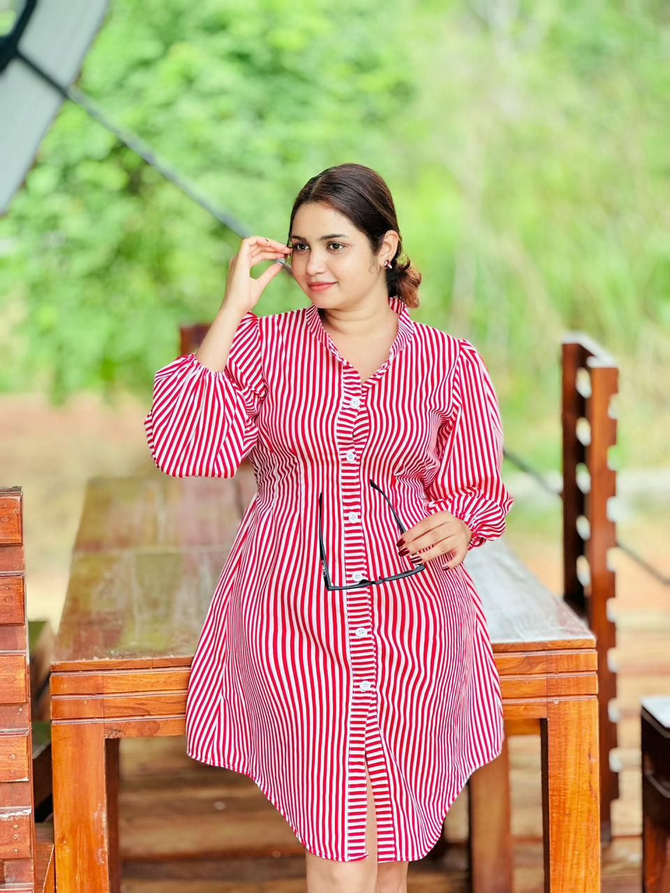 Vertical Stripe Shirt Dress
